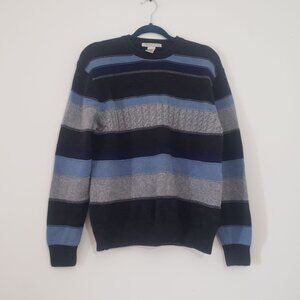 Vintage Geoffrey Beene Mens Knit Sweater Striped Chunky Fisherman Coastal Casual